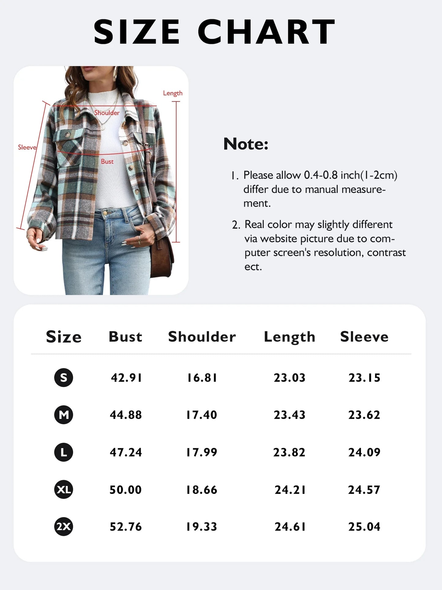 Women'S Cropped Plaid Shacket Jacket Fashion Casual Button down Lightweight Outwear Flannel Plaid Shirts Casual Jackets with Pockets
